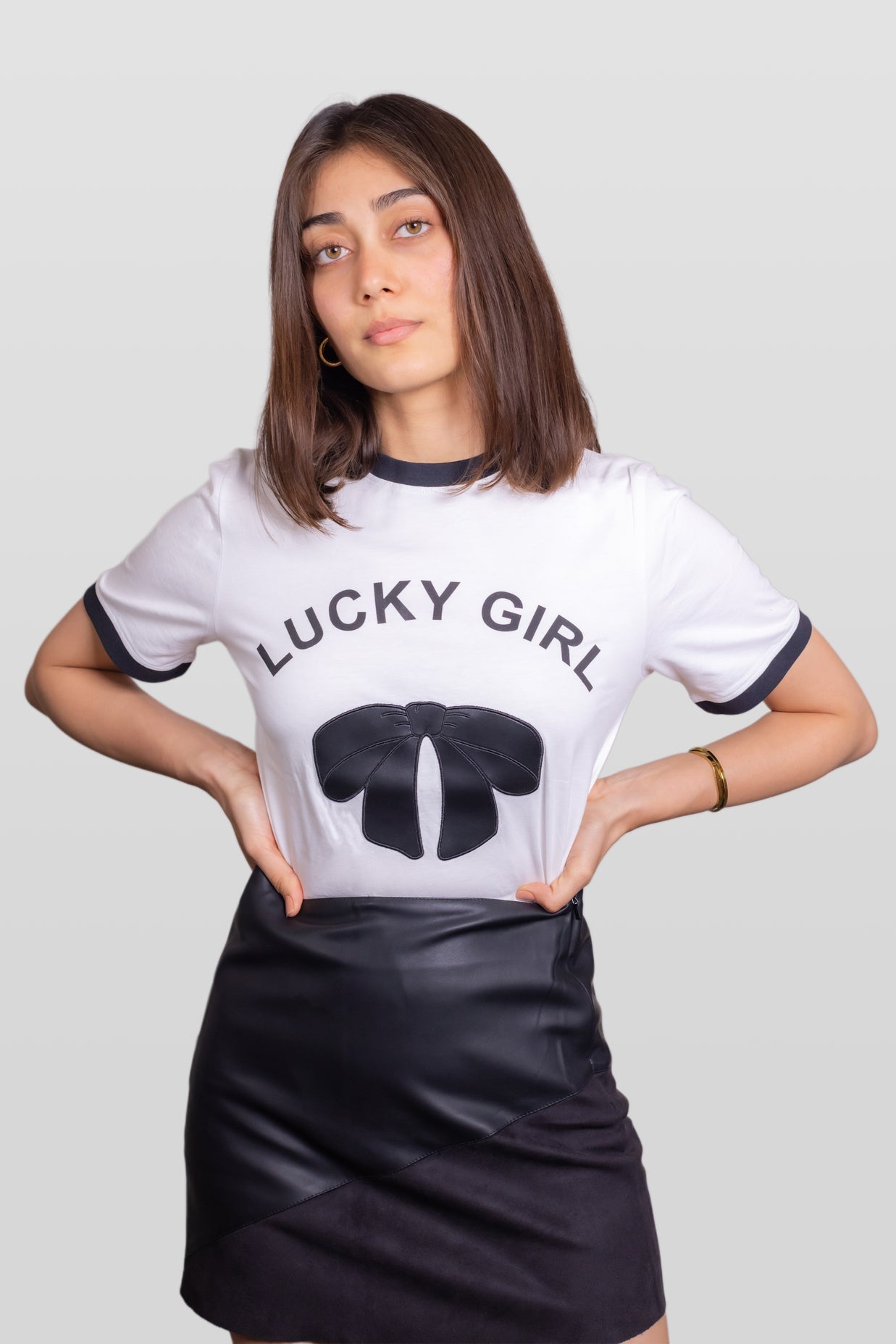 Black Faux Leather Panel Mini Skirt