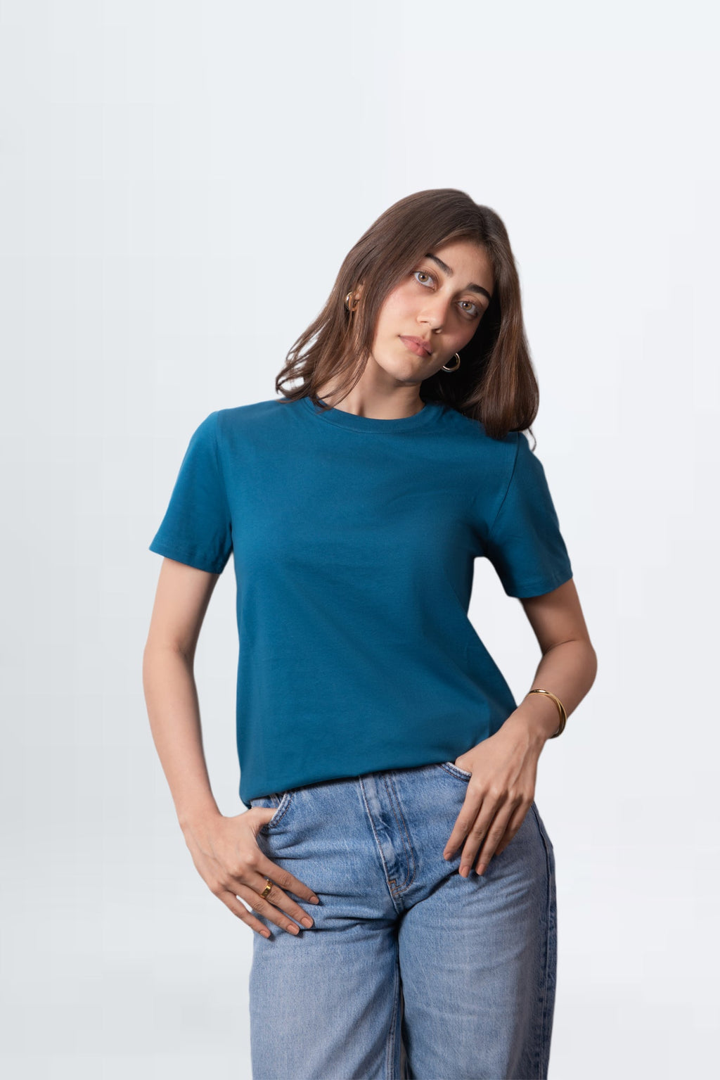 Teal Blue Classic Crew Neck Top