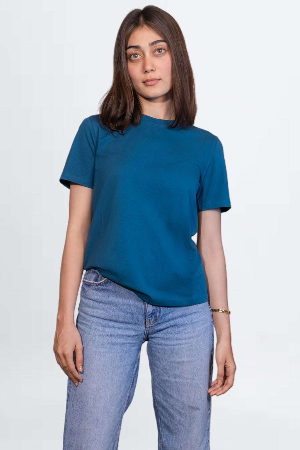 Teal Blue Classic Crew Neck Top