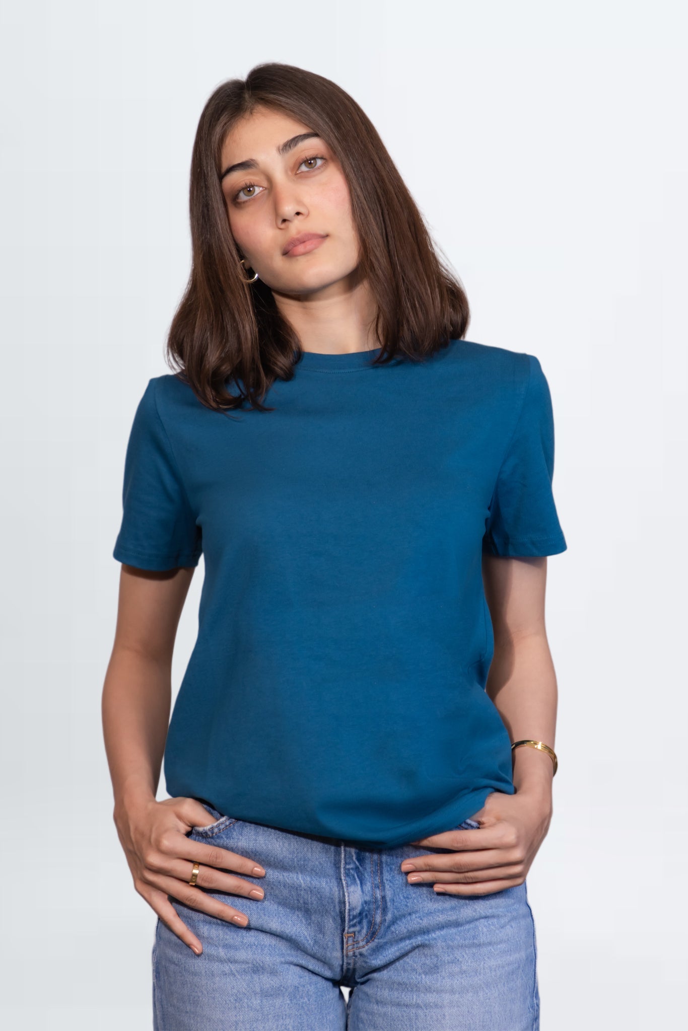 Teal Blue Classic Crew Neck Top