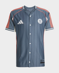 Hoop Store Bayern Munich special edition shirt 2025 gray button front jersey with orange shoulder stripes and club crest