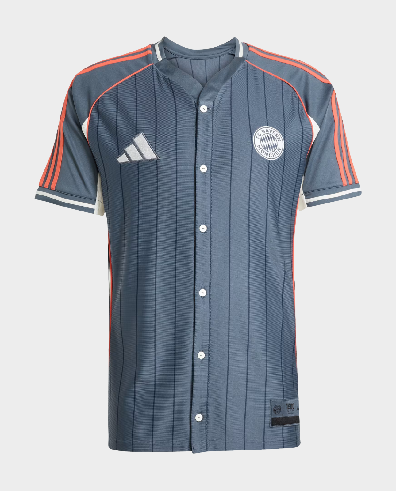 Hoop Store Bayern Munich special edition shirt 2025 gray button front jersey with orange shoulder stripes and club crest