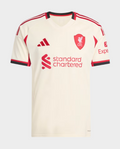 Hoop Store Liverpool Away Jersey 2025-26 cream kit with red trim and Standard Chartered sponsor logo