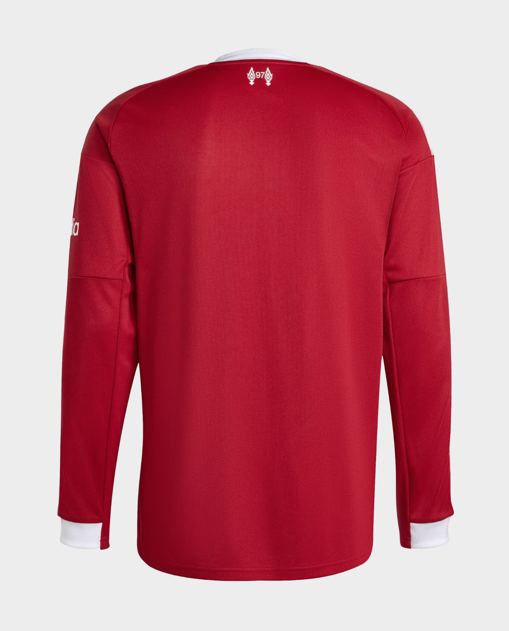 Hoop Store Liverpool home jersey 2025-26 full sleeves back view red long sleeve football shirt with white cuffs