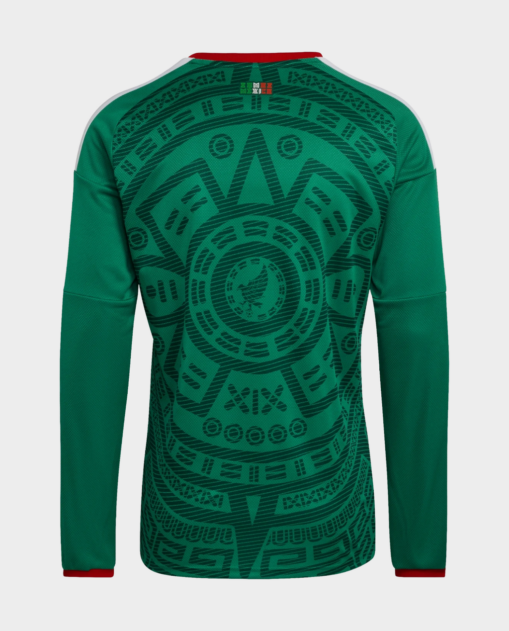 Back view of Mexico FIFA 2026 home jersey featuring a vibrant green design and tribal patterns