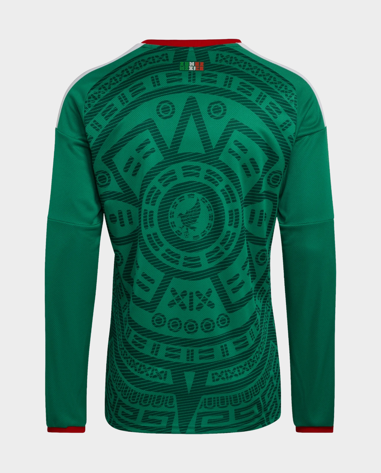 Back view of Mexico FIFA 2026 home jersey featuring a vibrant green design and tribal patterns
