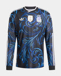 Argentina Away Full Sleeves FIFA WC Jersey 2026 with a stylish blue floral design on a black background