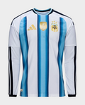 Argentina Home Full Sleeves FIFA WC Jersey featuring blue and white stripes with official badges