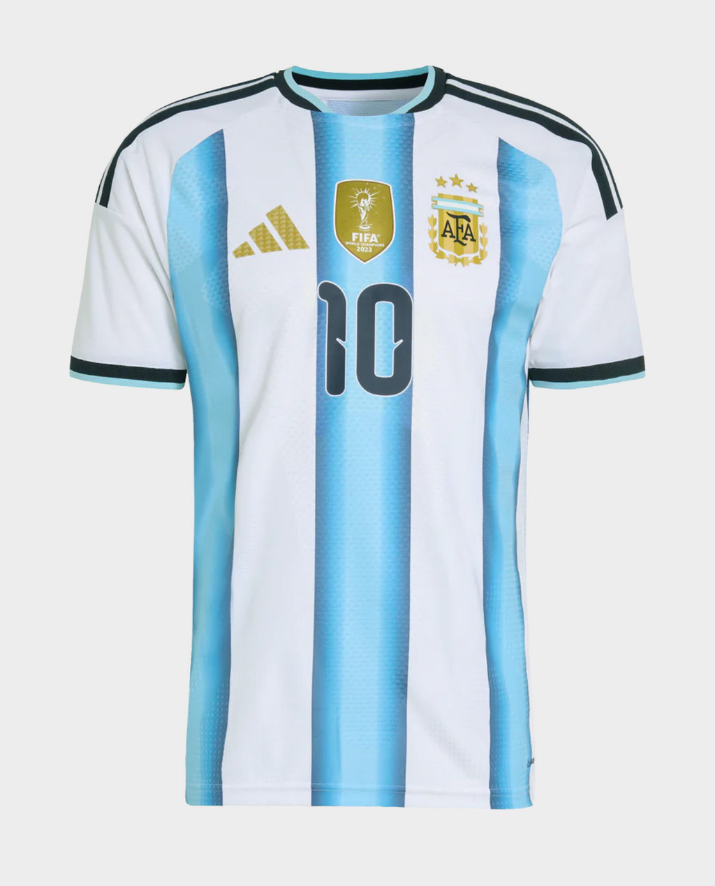 Argentina Messi 2026 FIFA World Cup jersey featuring blue and white stripes with FIFA and AFA logos