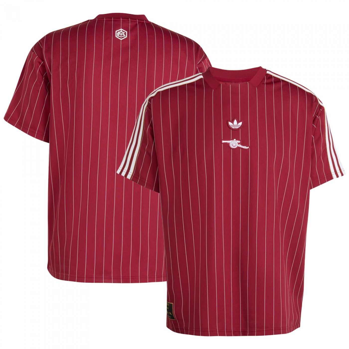 Arsenal 2025-26 player jersey terrace icon in burgundy with classic stripes and Adidas logo