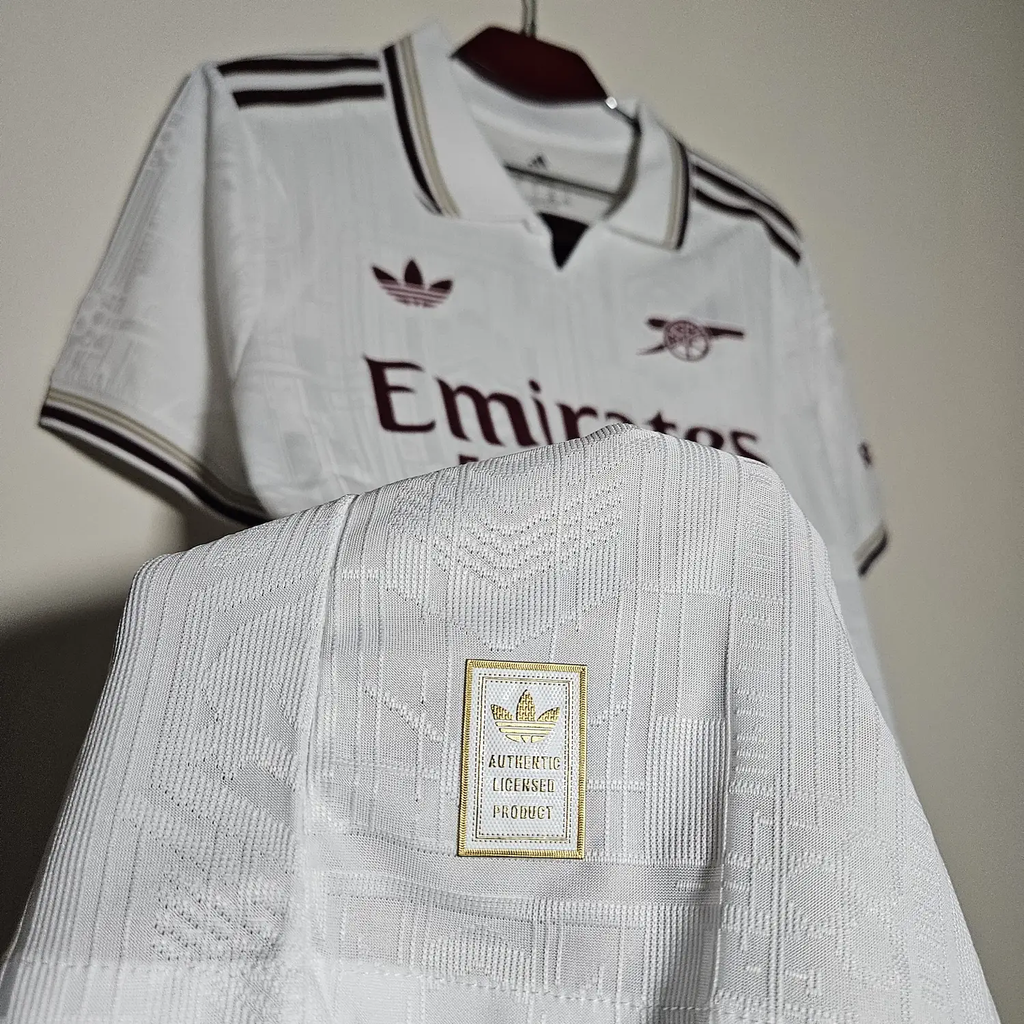 Arsenal 2025 26 third jersey by Hoop Store in white with maroon accents and authentic licensed product label