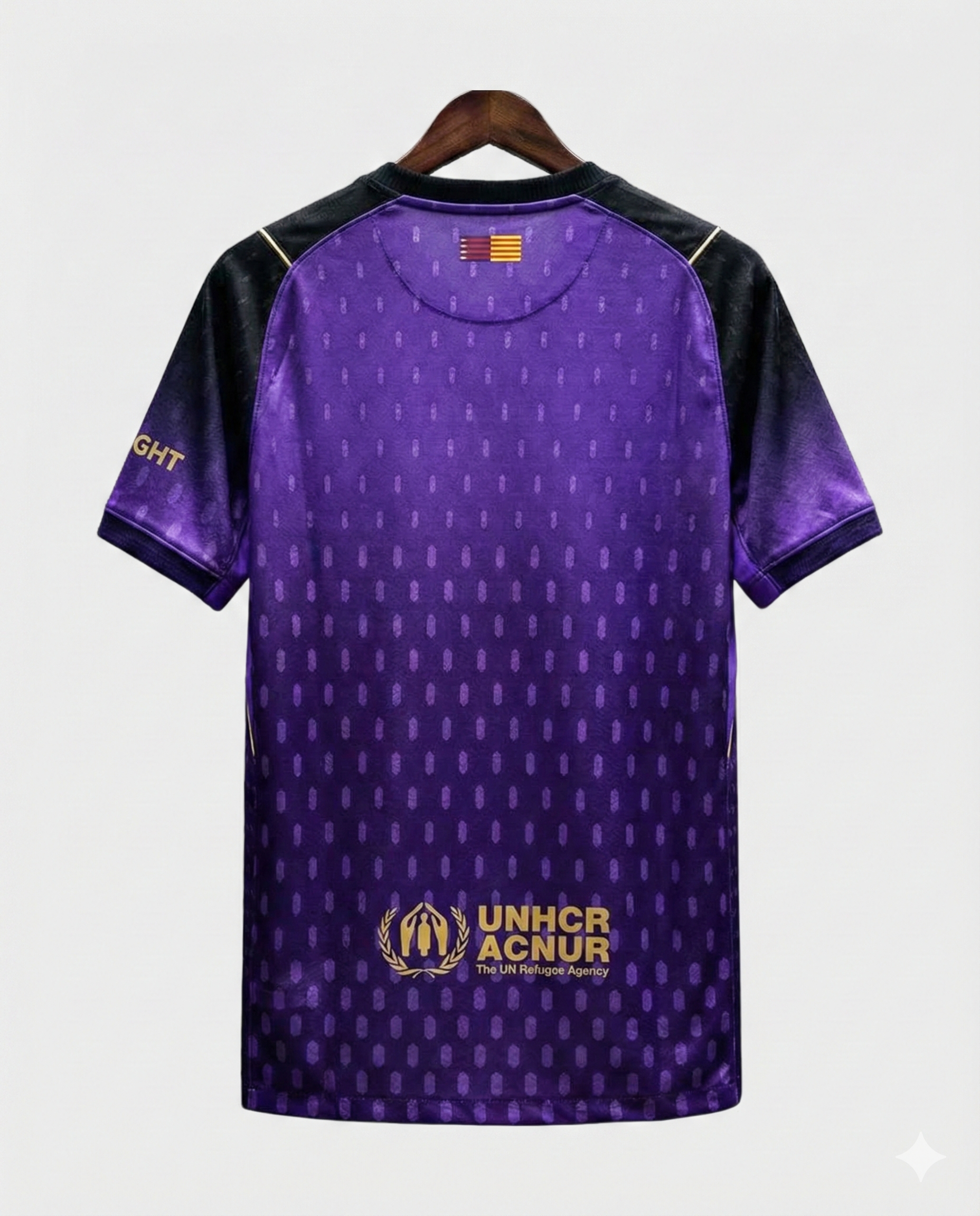 Barcelona Away Purple Jersey 2026-27 featuring a unique gradient design and UNHCR logo