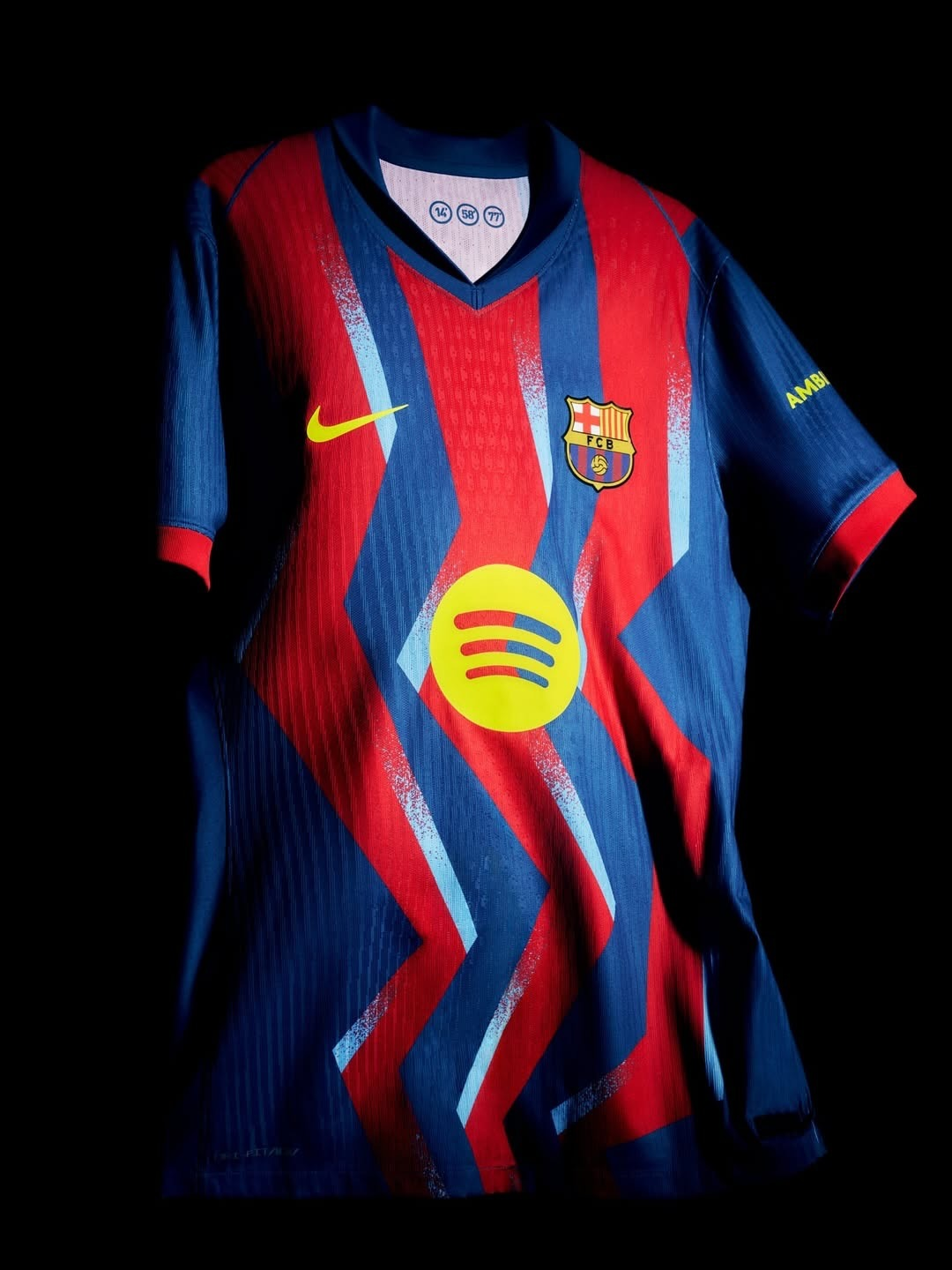 Barcelona Fourth Jersey 2025-26 Player Version in red and blue with unique stripe design