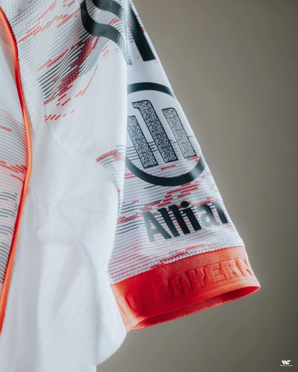 Close-up of Bayern Munich 2025-26 away jersey player showcasing detailed design and vibrant colors