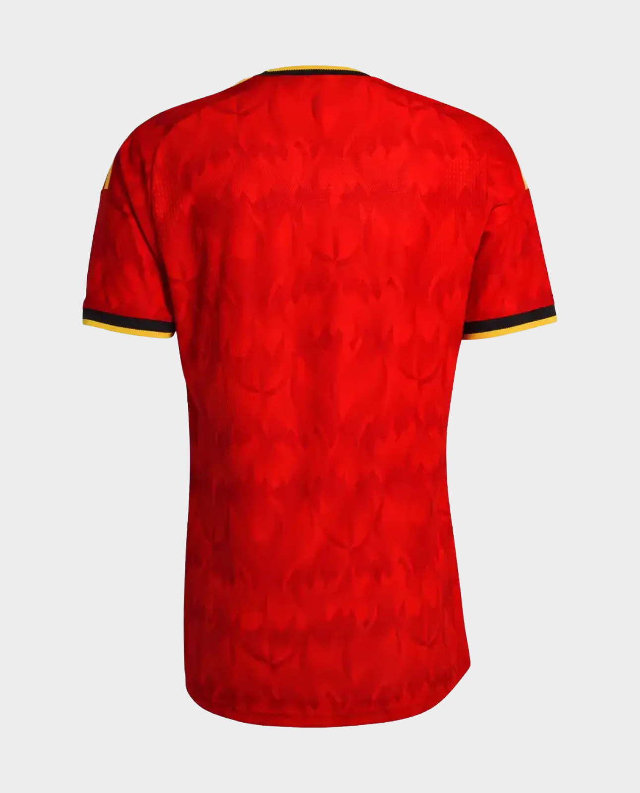 Back view of Belgium FIFA 2026 home jersey in vibrant red with black and yellow accents