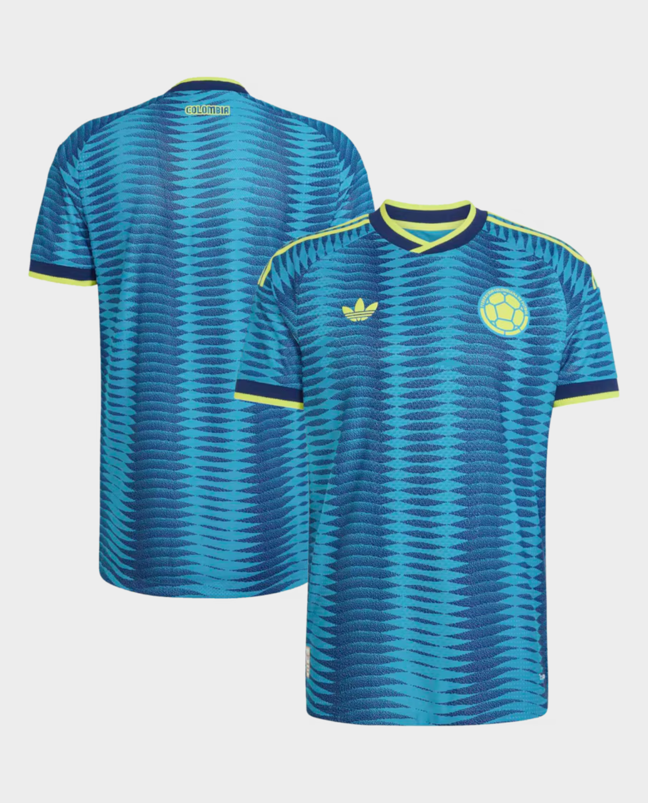 Colombia Away FIFA WC Jersey 2026 in blue with vibrant design and Adidas logo