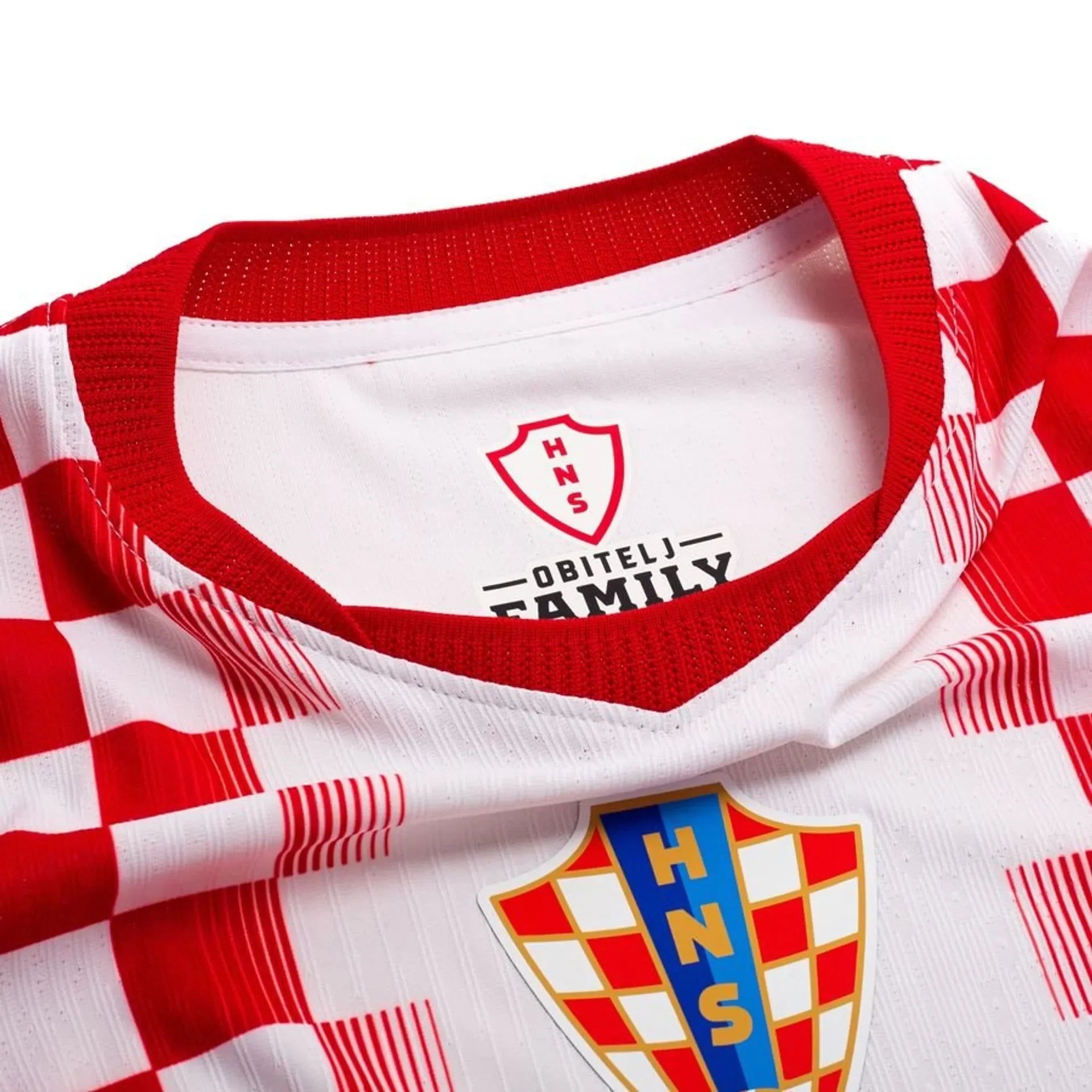 Close-up of Croatia Home FIFA WC Jersey 2026 Fan Version showcasing the iconic checkered design and logo.