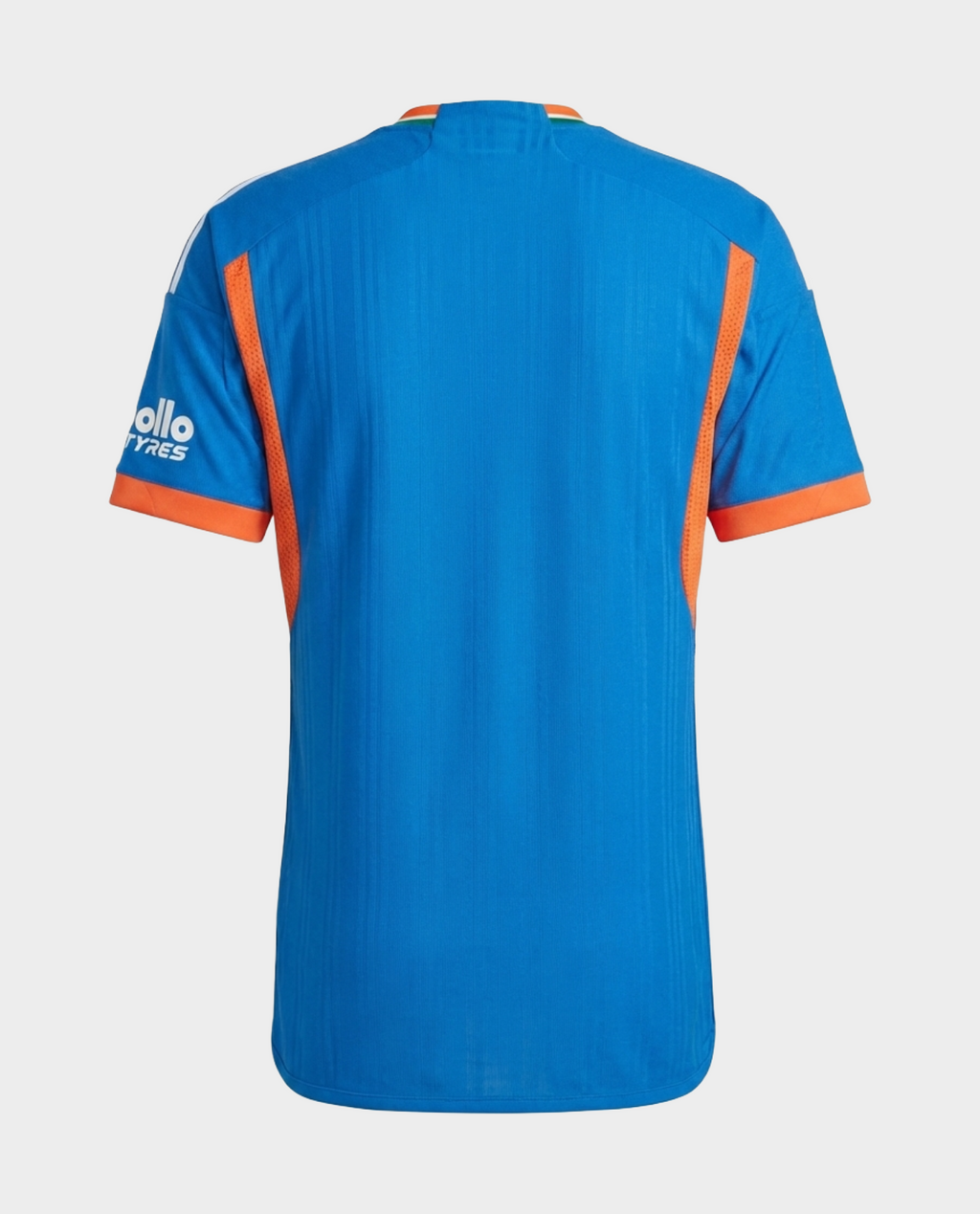 Back view of the India T20 World Cup jersey 2026 in blue with orange accents