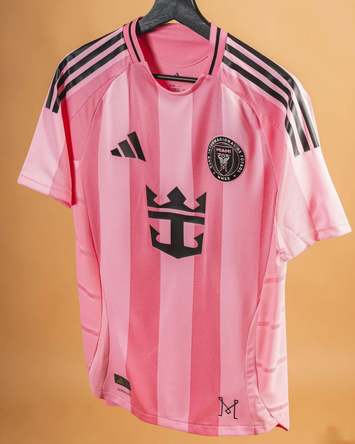 Inter Miami 2025-26 home jersey in pink with black accents from Hoop Store