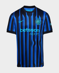 Hoop Store Inter Milan 2025-26 home jersey with black and blue vertical stripes and sponsor logo