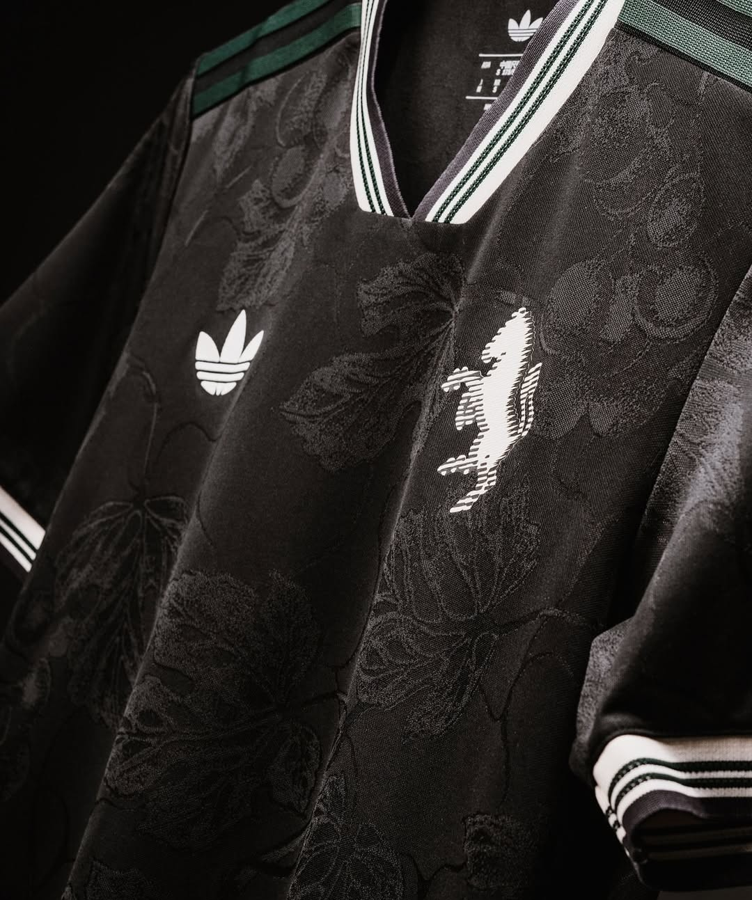Juventus 25-26 third jersey featuring intricate floral design and classic Adidas branding