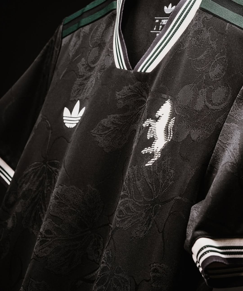 Juventus 25-26 third jersey featuring intricate floral design and classic Adidas branding