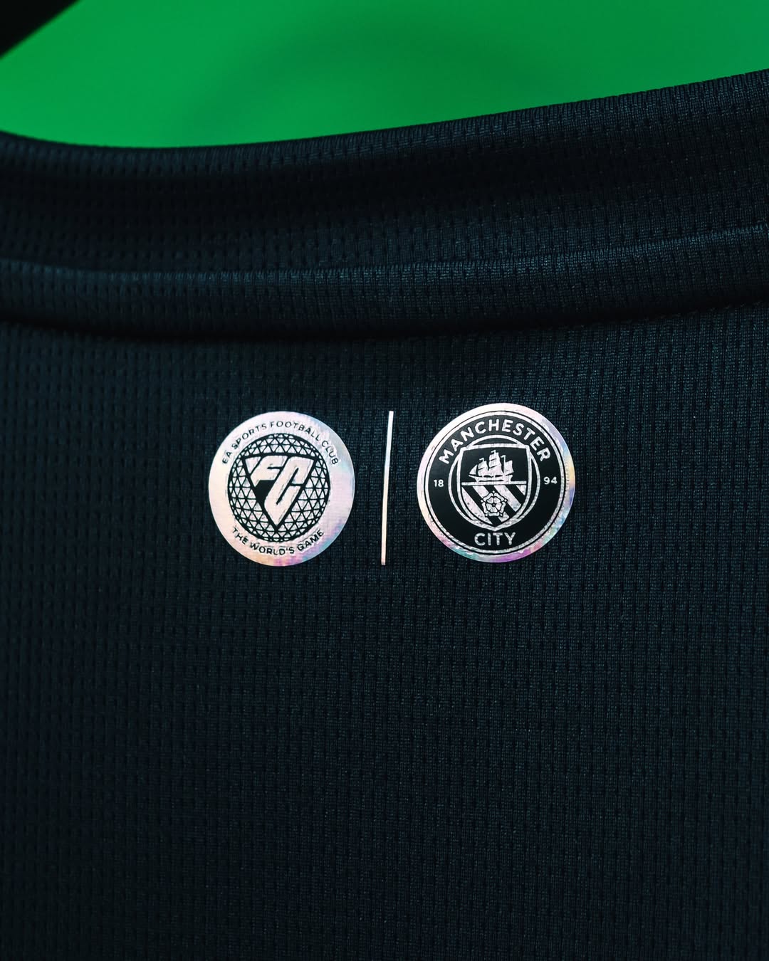 Close-up of Manchester City Fourth Jersey 2025-26 badge design showcasing quality and team pride
