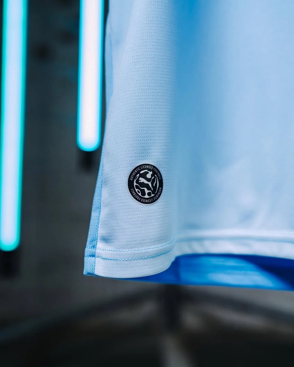Close-up of Manchester City Home Jersey 2026-27 Fan Version featuring detailed stitching and logo