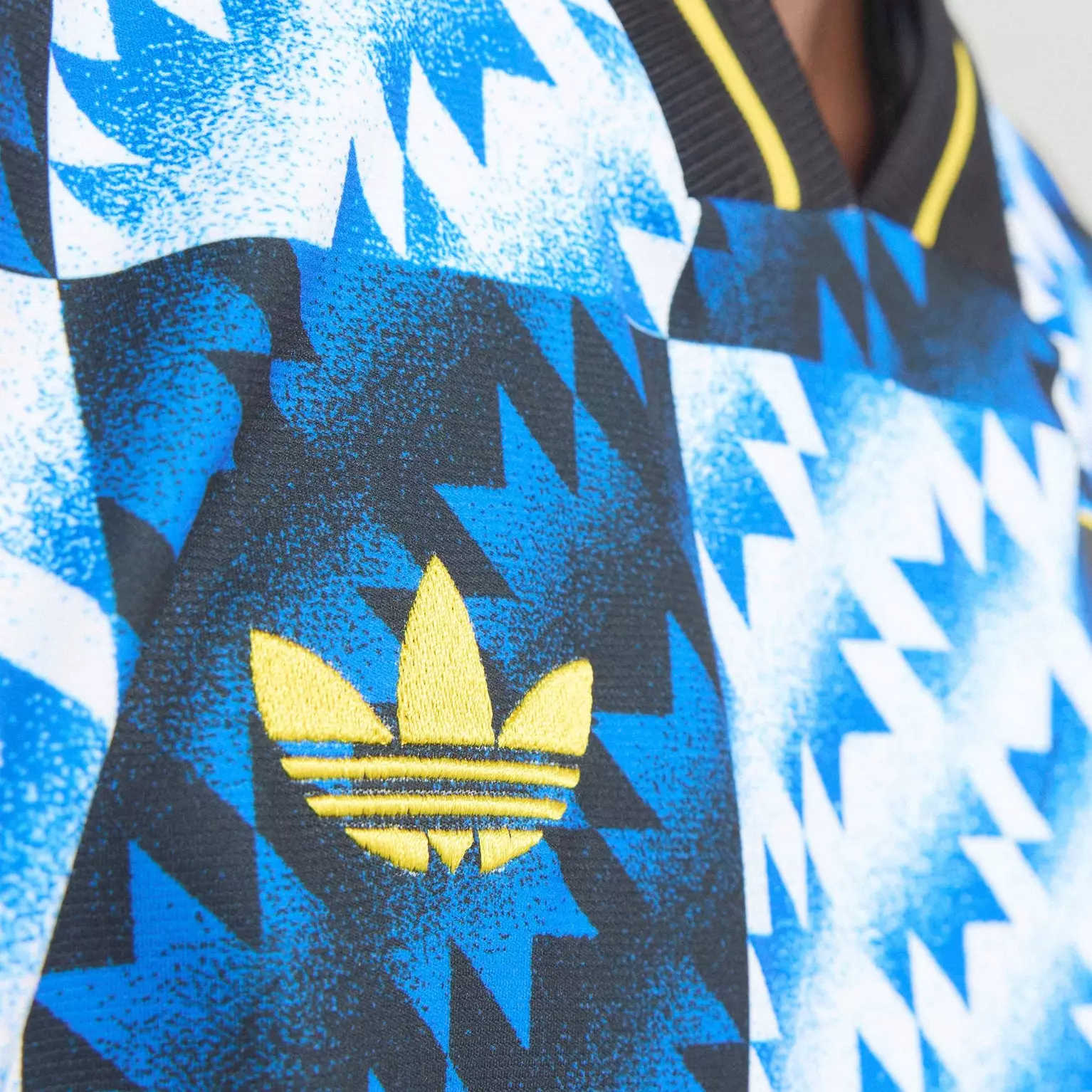 Manchester United LFSTLR special edition jersey with bold blue and black geometric patterns