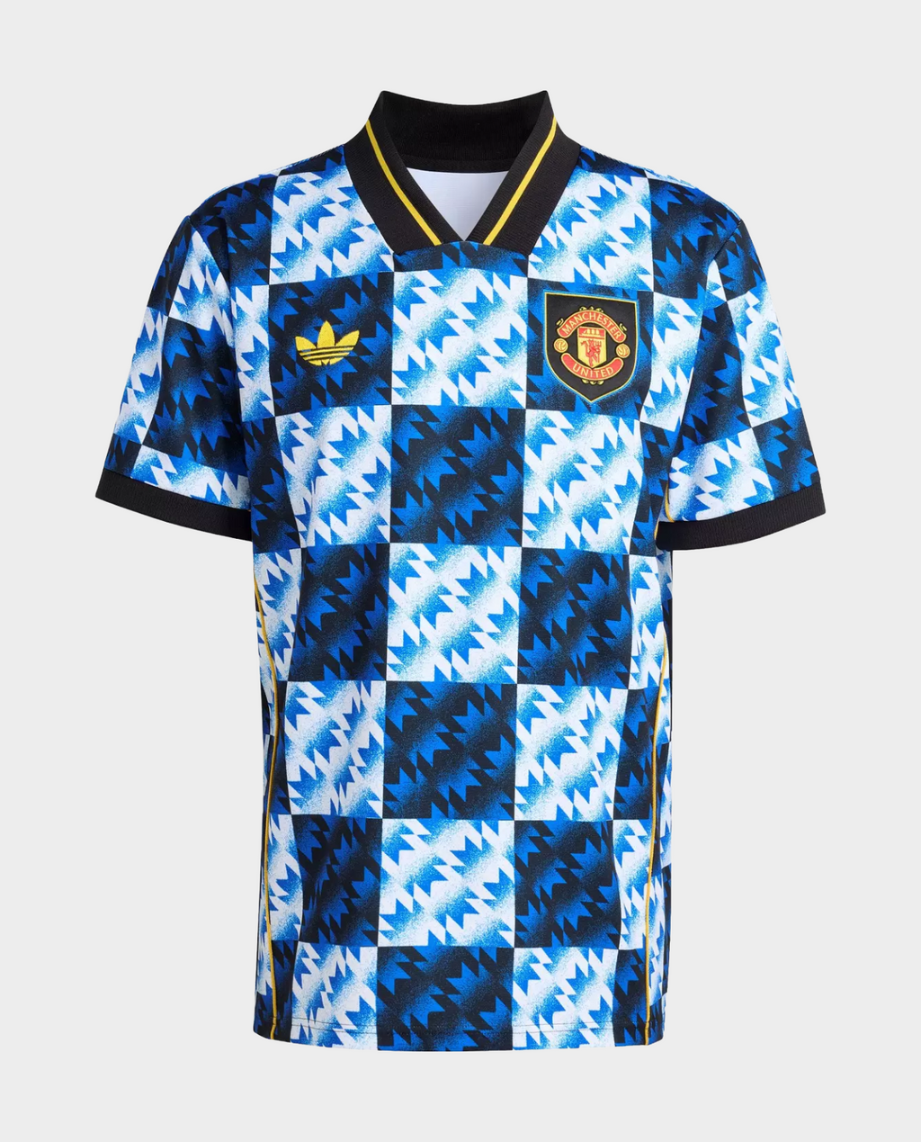 Manchester United LFSTLR special edition jersey in blue and black checkered pattern with logo
