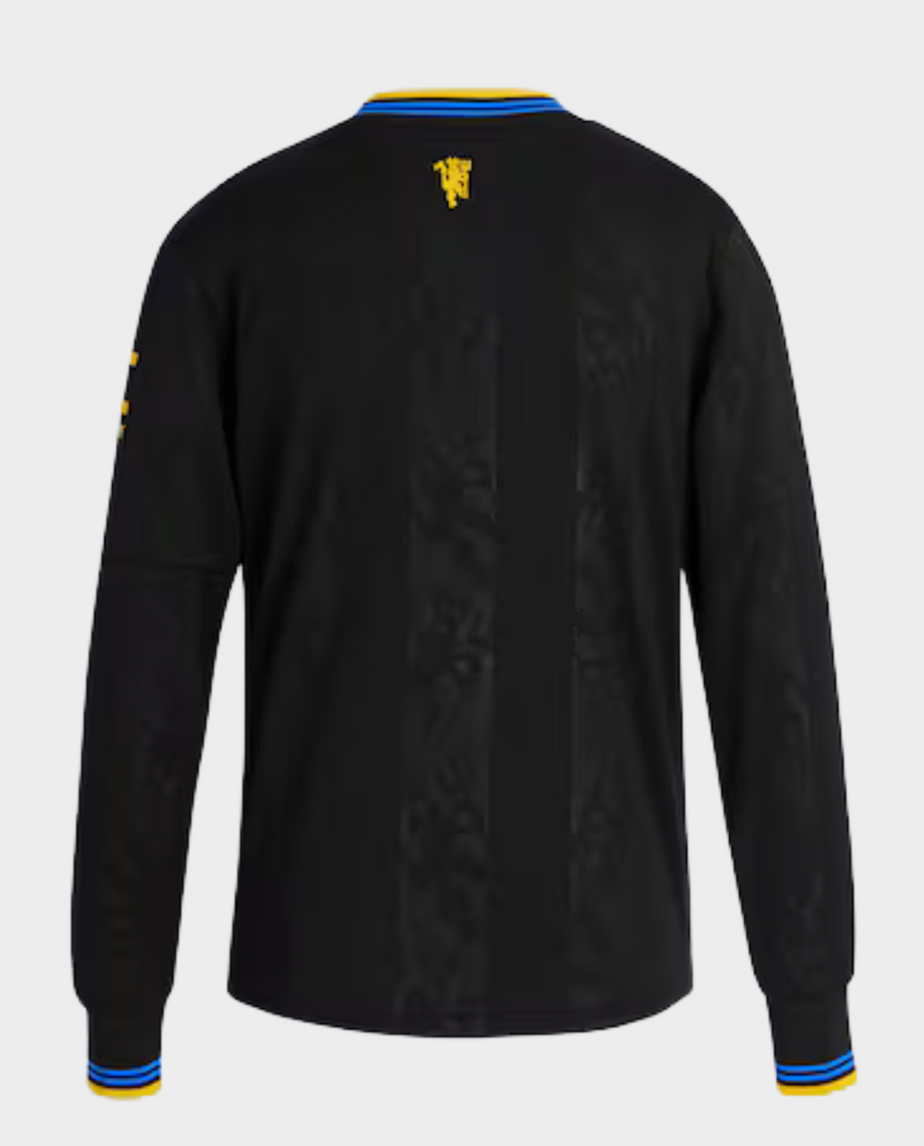 Back view of Manchester United third jersey 2025-26 in black with colorful collar and sleeve details