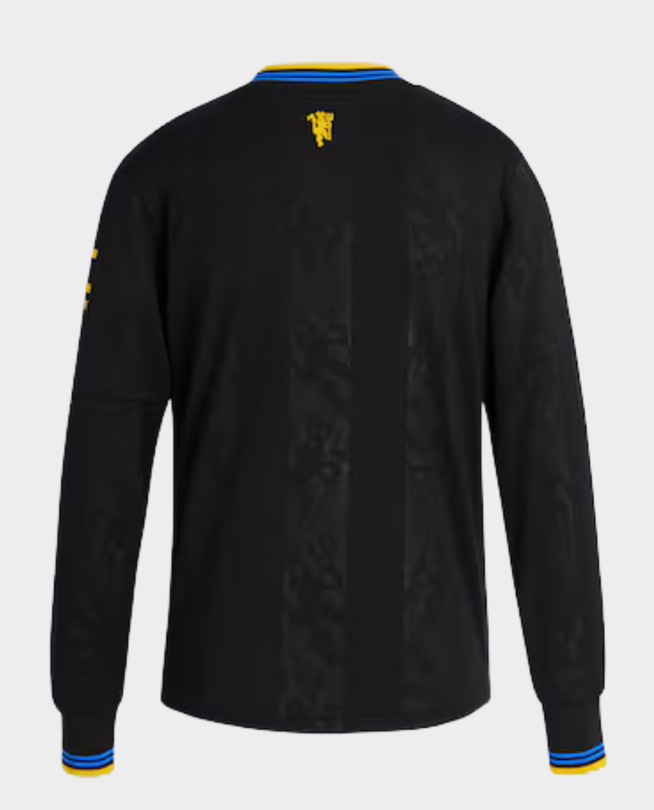 Back view of Manchester United third jersey 2025-26 in black with colorful collar and sleeve details
