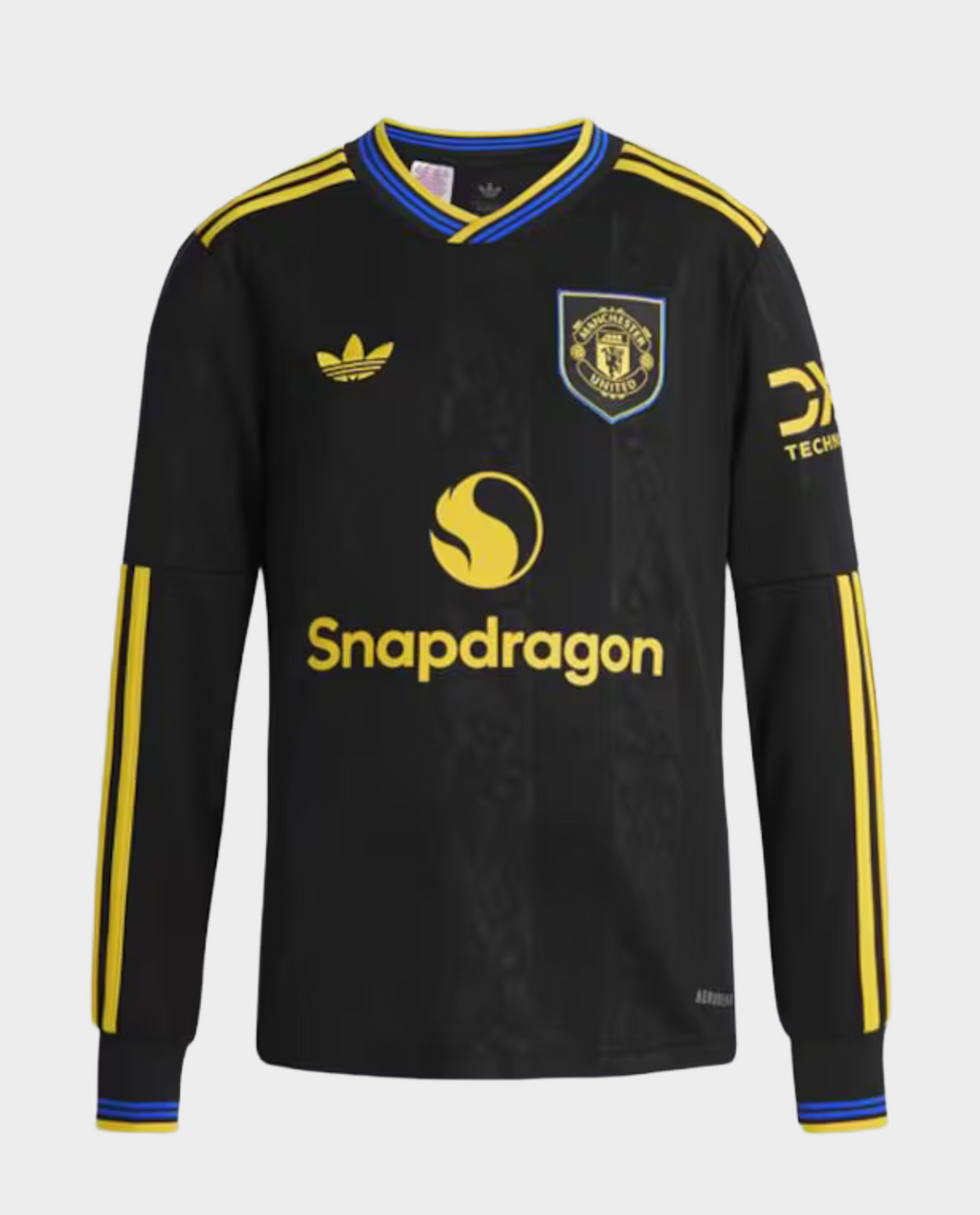 Manchester United third jersey 2025-26 in black with yellow accents and emblem from Hoop Store