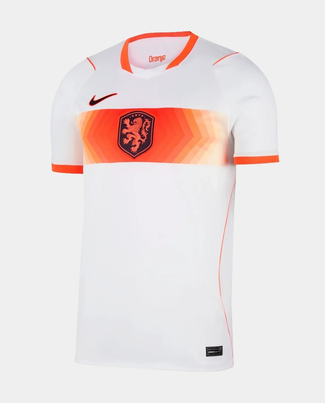 Netherlands Away FIFA World Cup Jersey 2026 in white and orange with lion crest and Nike logo