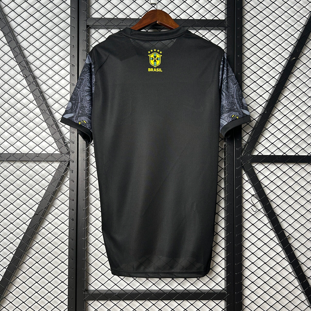 Back view of Hoop Store Brazil Christ the Redeemer jersey in black with patterned sleeves