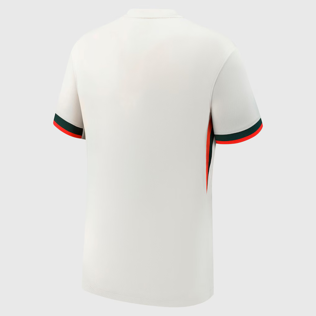 Back view of Chelsea away jersey 2025-26 in white with green and red sleeve trim from Hoop Store