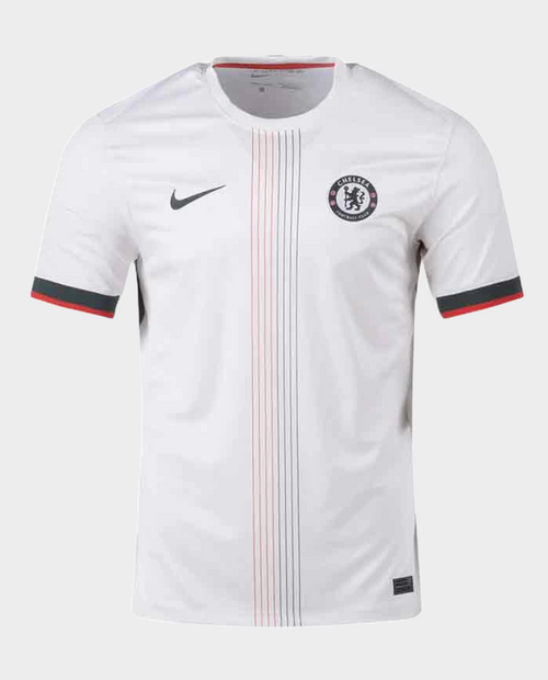 Hoop Store Chelsea away jersey 2025-26 in white with black and red details and Nike logo