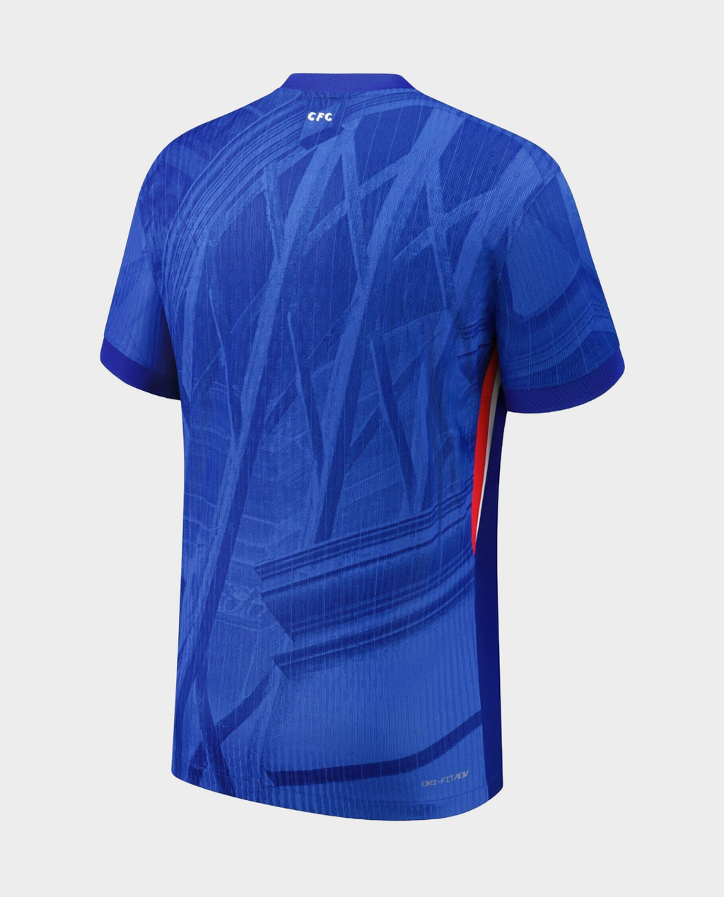 Back view of Chelsea home jersey 2025-26 in blue with dynamic patterns for fans