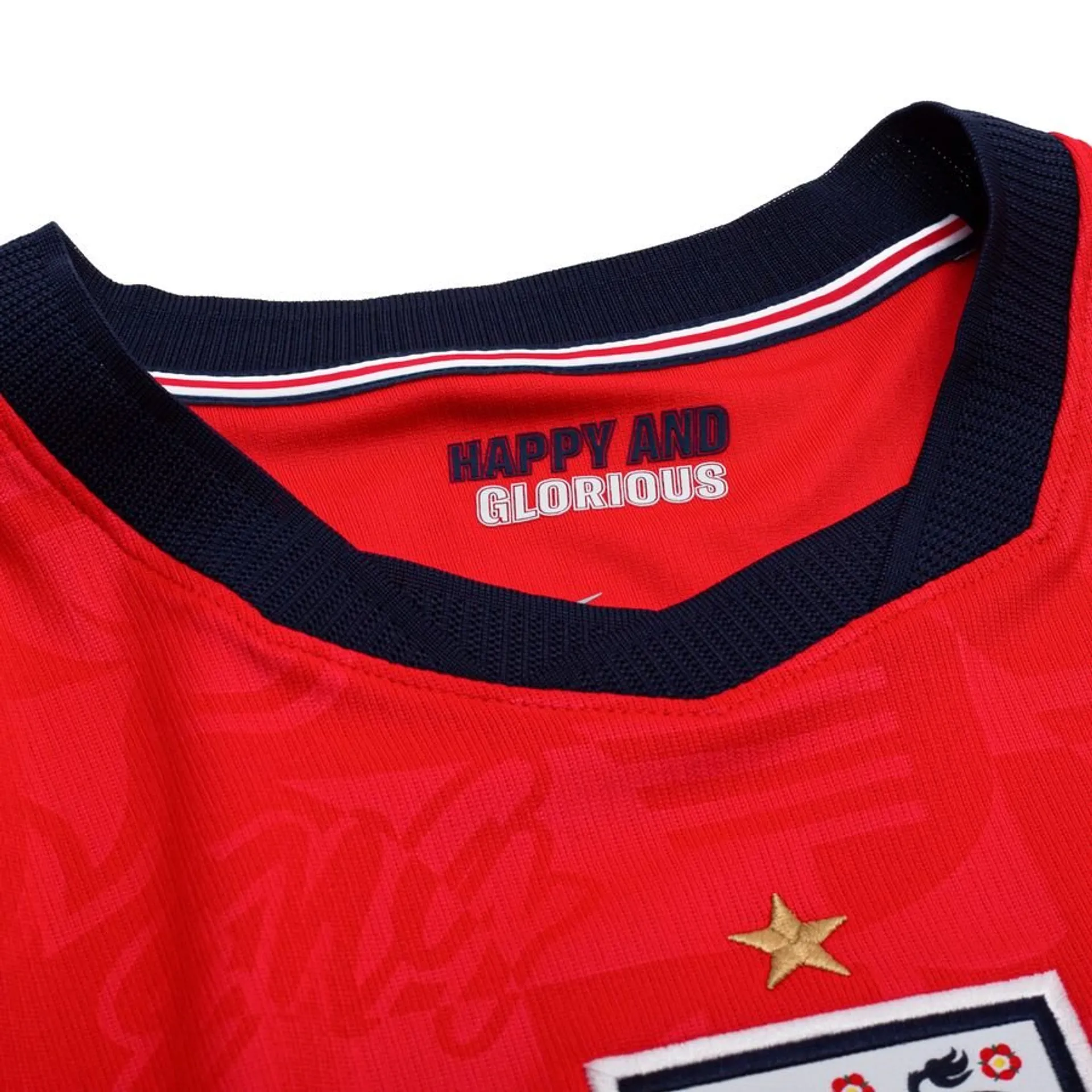Close-up of England Away FIFA World Cup Jersey 2026 showing neckline and emblem details