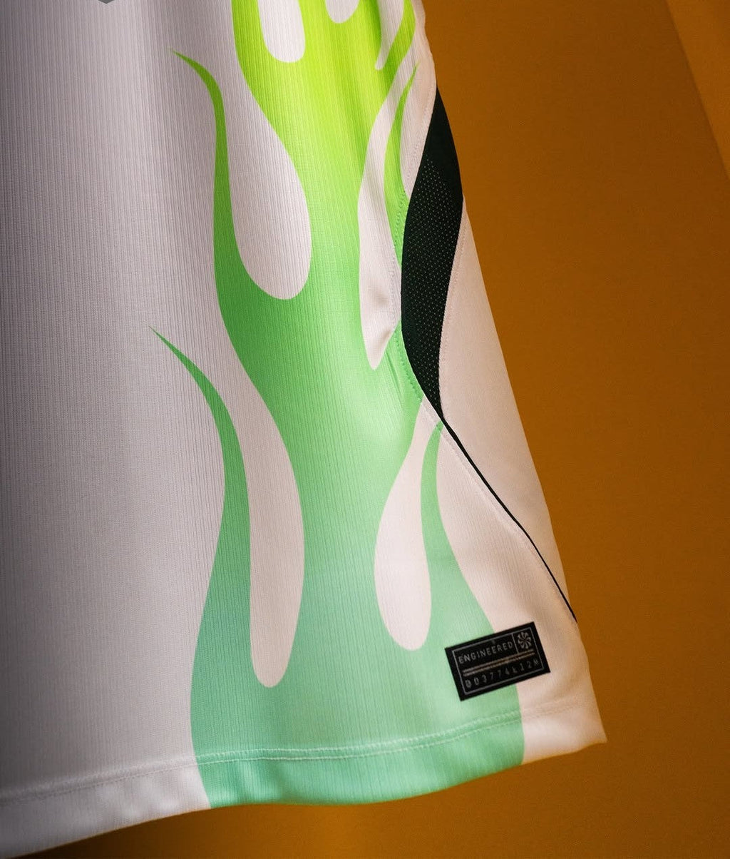 Nigeria Away Jersey 2026-27 featuring a unique flame design in green and white for a stylish look