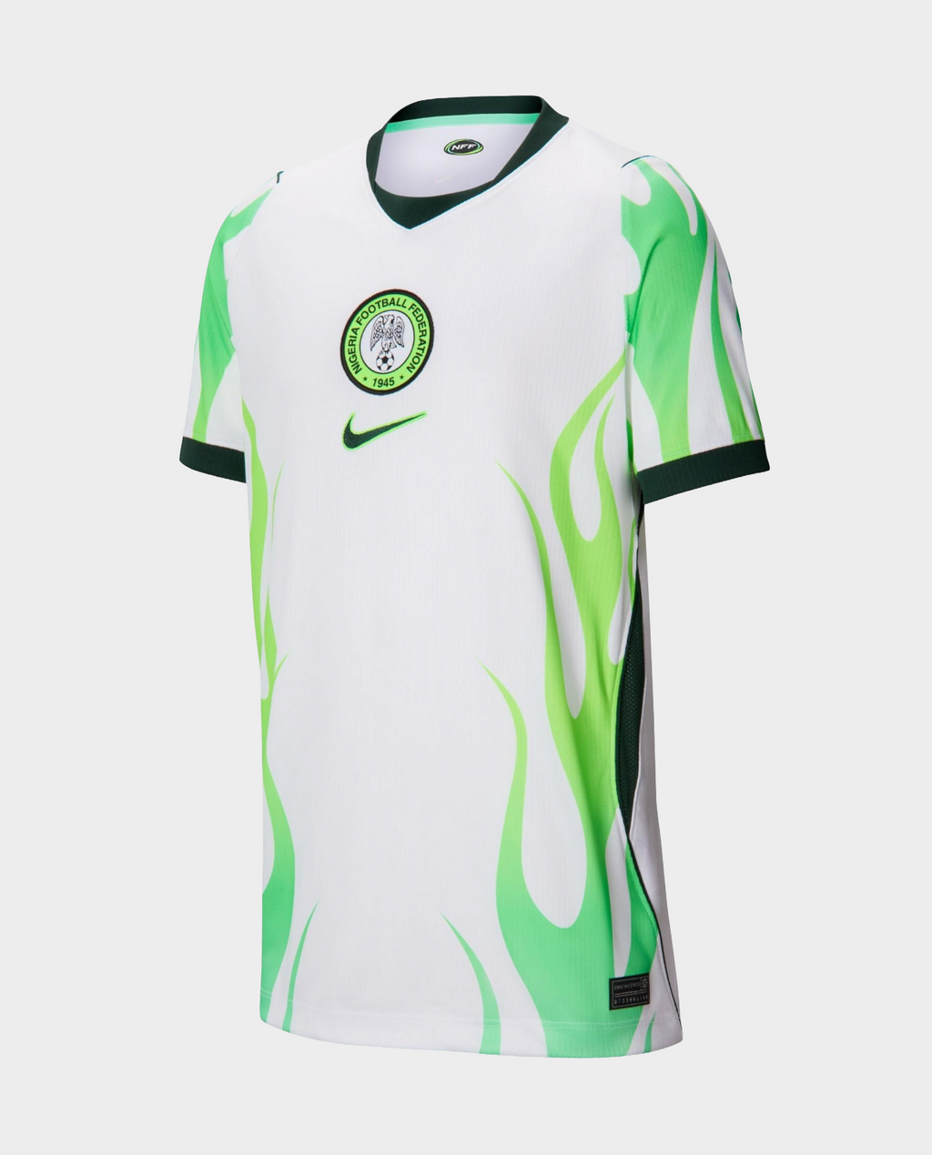 Nigeria Away Jersey 2026-27 in white with green flame design and Nike logo