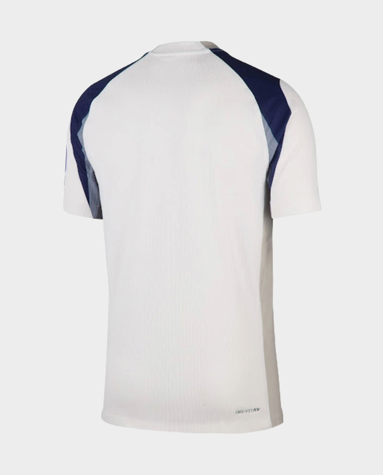 Hoop Store white back view of Tottenham Hotspur 2025 home jersey with navy shoulder panels and light gray side panels