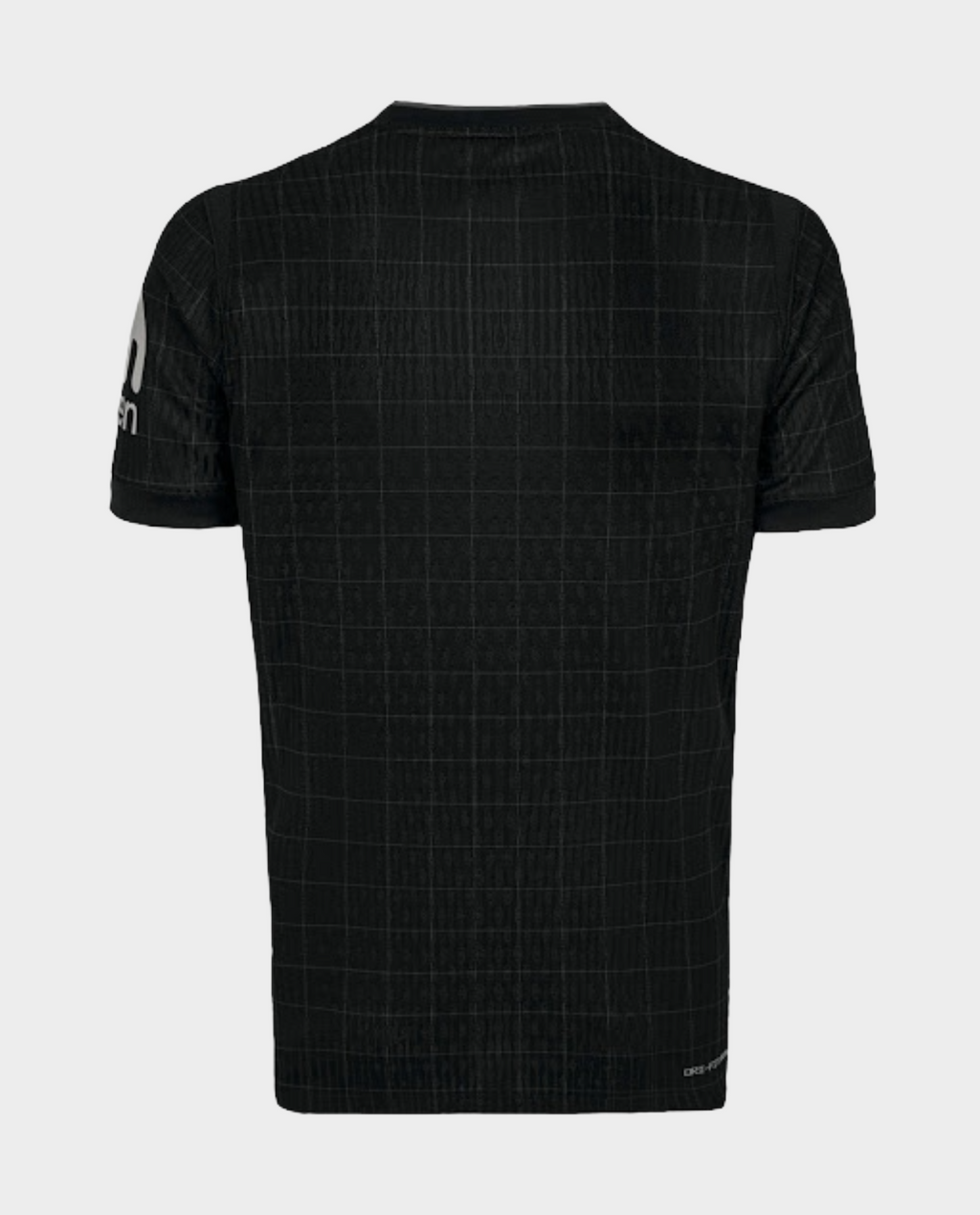 Back view of black Tottenham Hotspur away jersey 2025-26 with subtle grid pattern short sleeves by Hoop Store