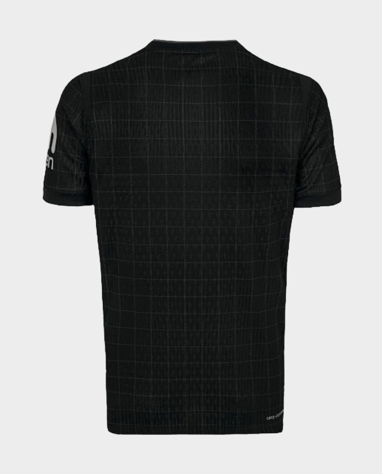 Back view of black Tottenham Hotspur away jersey 2025-26 with subtle grid pattern short sleeves by Hoop Store