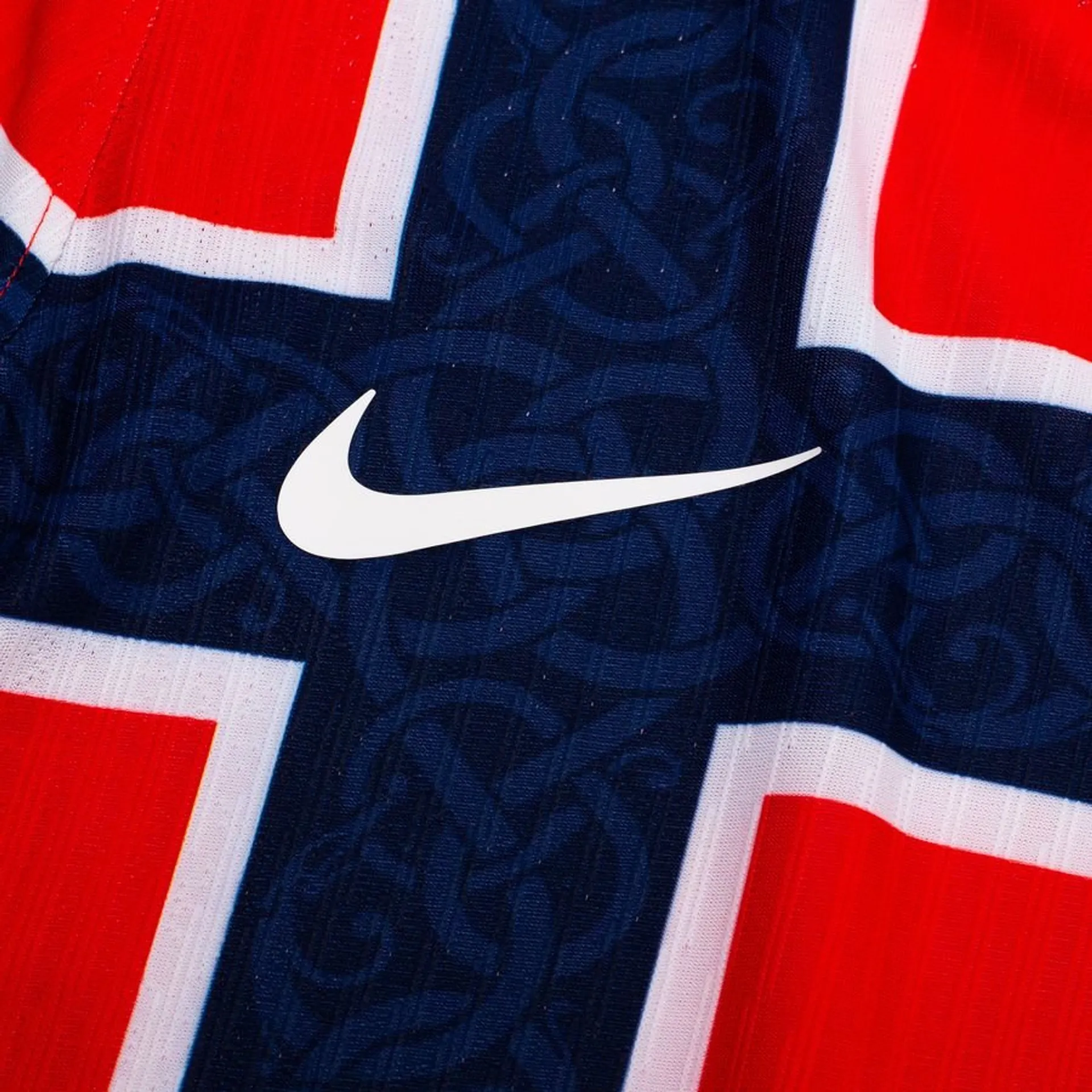 Close-up of Norway Home FIFA World Cup Jersey 2026 featuring intricate design and Nike logo