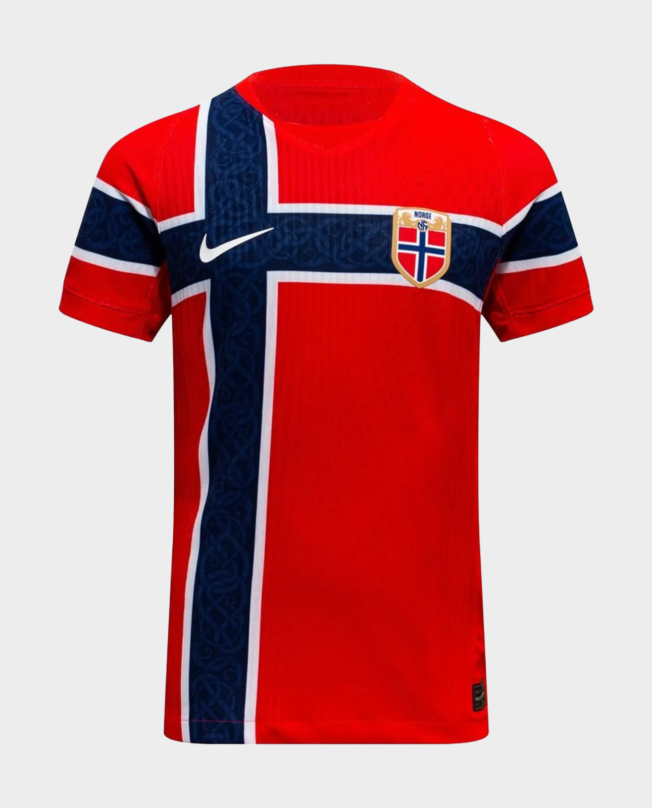 Norway Home FIFA World Cup Jersey 2026 featuring a red design with blue accents and the Norwegian flag emblem