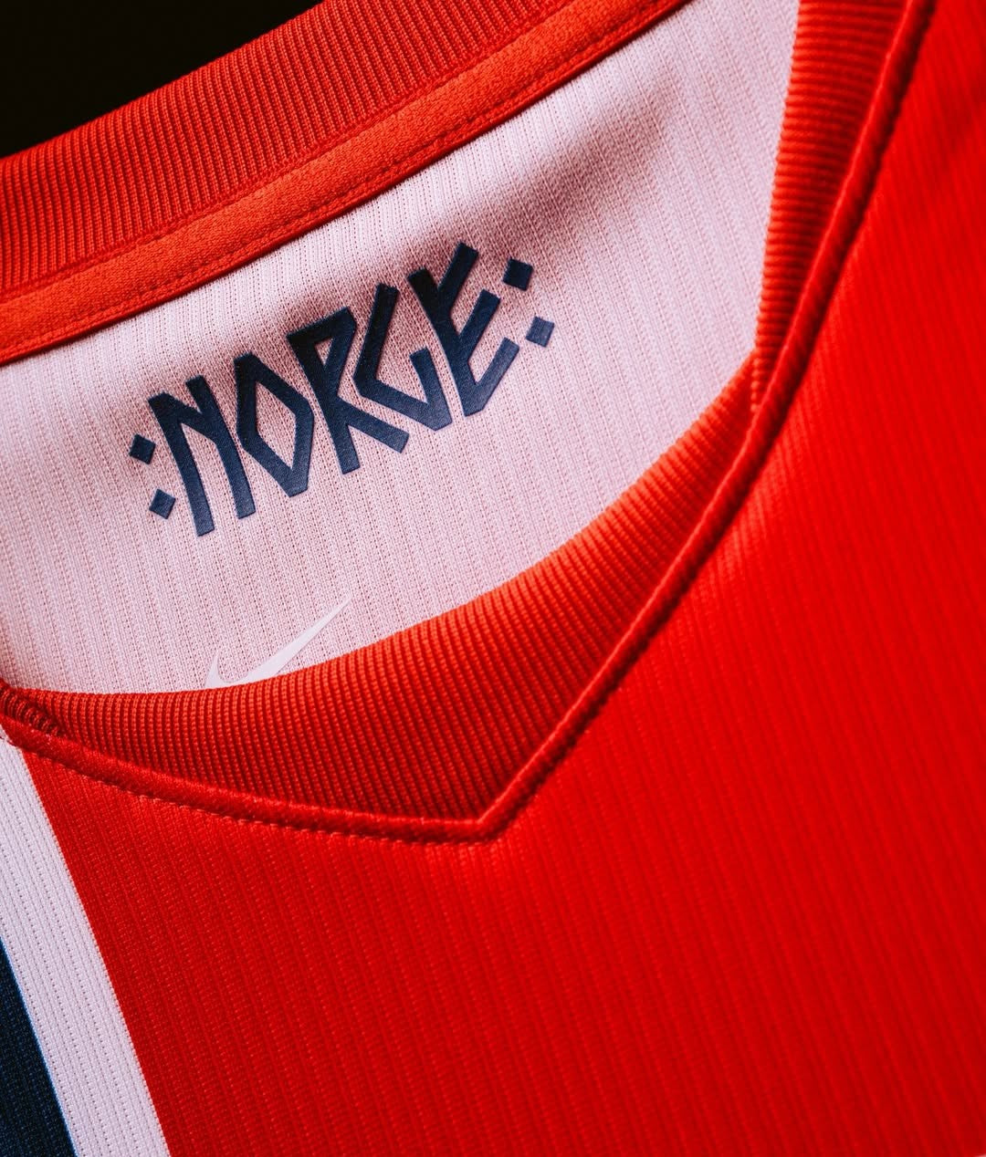 Norway Home FIFA World Cup Jersey 2026 featuring a bold design and unique 'Norge' neckline detail