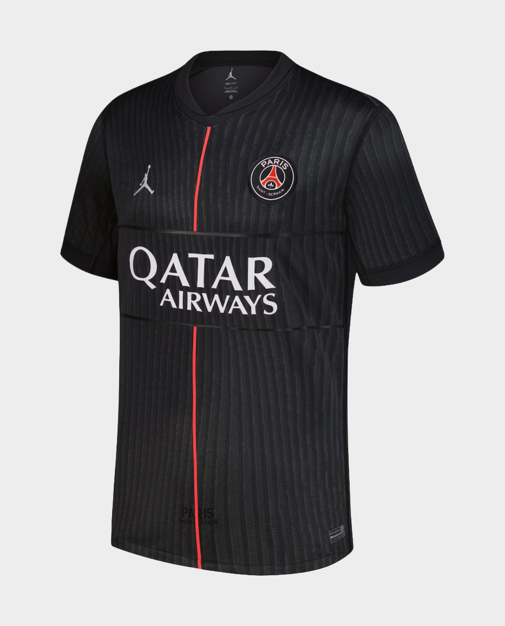 PSG fourth jersey 2025-26 player version in black with red detailing and Qatar Airways logo