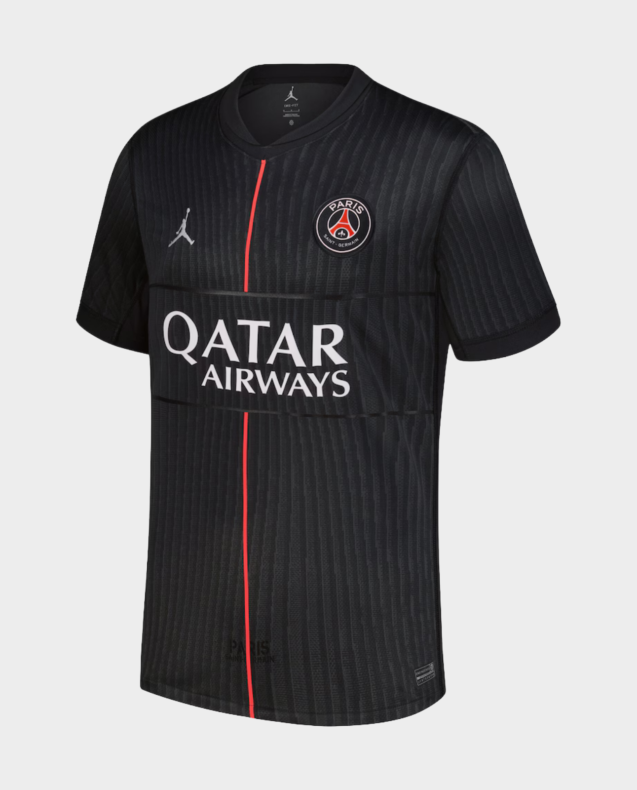 PSG fourth jersey 2025-26 player version in black with red detailing and Qatar Airways logo