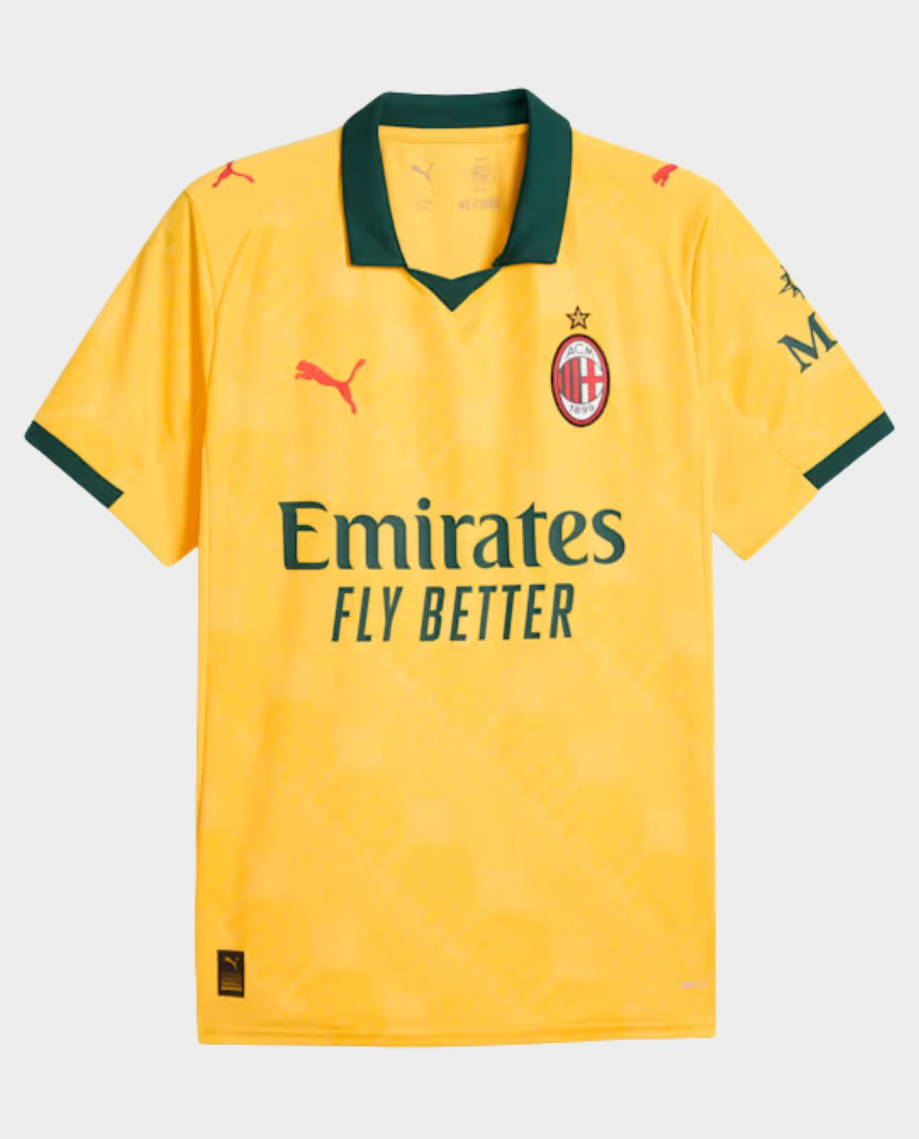 Hoop Store AC Milan 2025-26 third jersey pre order yellow Puma Emirates shirt with green collar and club crest